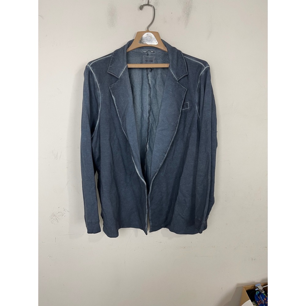 NIC+ZOE Blue Mineral Wash Jersey Knit Open Front Blazer‎ Jacket Womens 2X